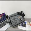 Canvas Hobo Crossbody Bag Vintage Multi Pocket Messenger Bag Aesthetic Shoulder Laptop Handbag with Cute Pins Daily (Grey) view 4