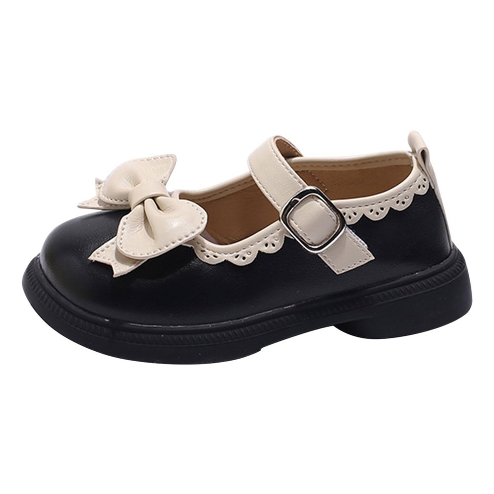 Girl's Platform Mary Janes Pumps Chunky Heel Ankle Strap School Uniform Dress Shoes Bow Gothic Lolita Oxfords (Black, 7 Toddler)