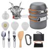 16pcs Camping Cookware Mess Kit, Mini Stove with Lightweight Pot, Stove, Spork and Carry Mesh Bag Fork Spoon Kits for Backpacking, Outdoor Camping Hiking and Picnic (Orange) view 1
