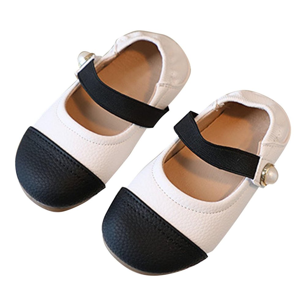 Toddler Girls Dress Shoes Color Block Mary Jane Ballet Flats Flower Girl School Party Wedding Shoes (White, 10.5 Little Child)