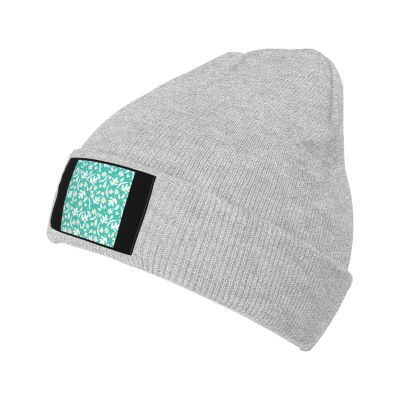 Floral Seamless Pattern Beanie Hat Acrylic Knit Warm Winter Hats for Women Men Skull Cap Gray