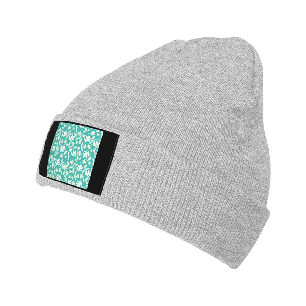 Floral Seamless Pattern Beanie Hat Acrylic Knit Warm Winter Hats for Women Men Skull Cap Gray