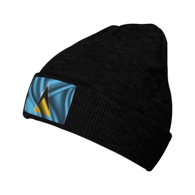 Silk Style Flag of Saint Lucia Beanie Hat Acrylic Knit Warm Winter Hats for Women Men Skull Cap Black