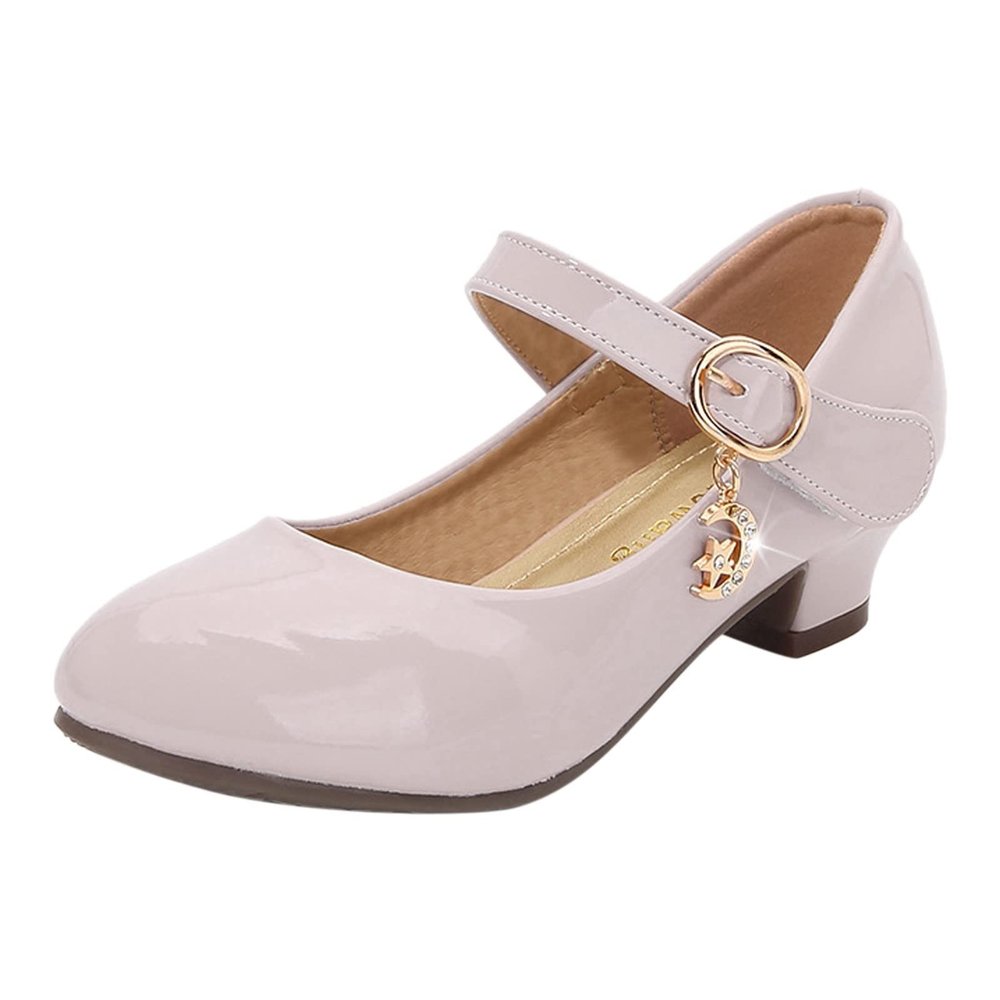 Mary Jane Shoes for Girls Low Heel Dress Shoes Flower Girl School Shoes Patent Leather Shoes for Wedding Party (Red, 1.5 Big Kids)