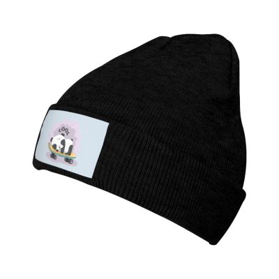 Cute Little Panda On A Skateboard Beanie Hat Acrylic Knit Warm Winter Hats for Women Men Skull Cap Black