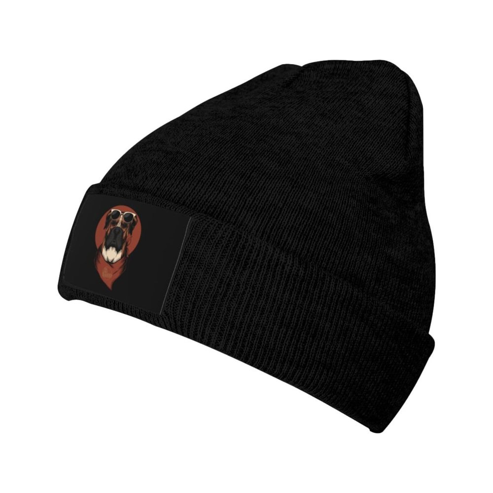 ZKLCRYTR Boxer Dog with Bandana Beanie Hat Acrylic Knit Warm Winter Hats for Women Men Skull Cap Black