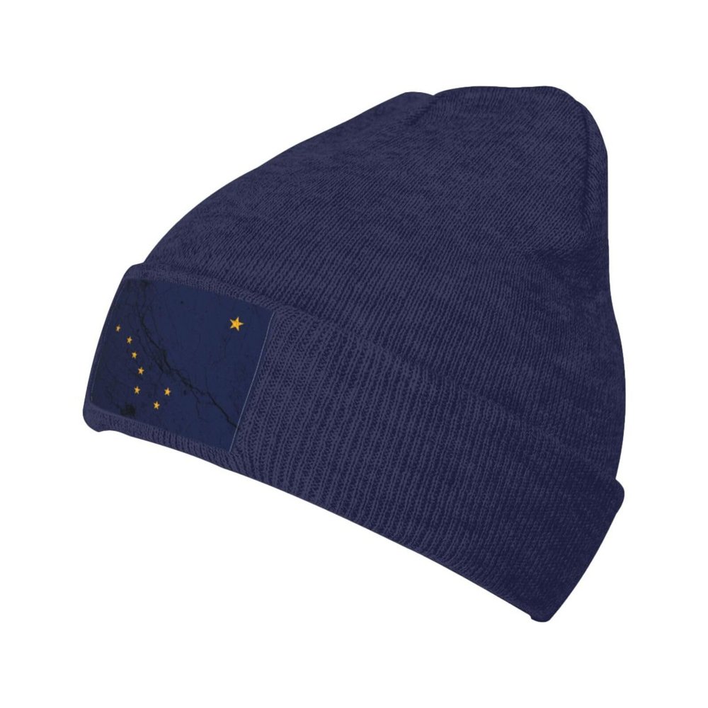 ZKLCRYTR Flag of Alaska Texture Effect Beanie Hat Acrylic Knit Warm Winter Hats for Women Men Skull Cap Navy Blue