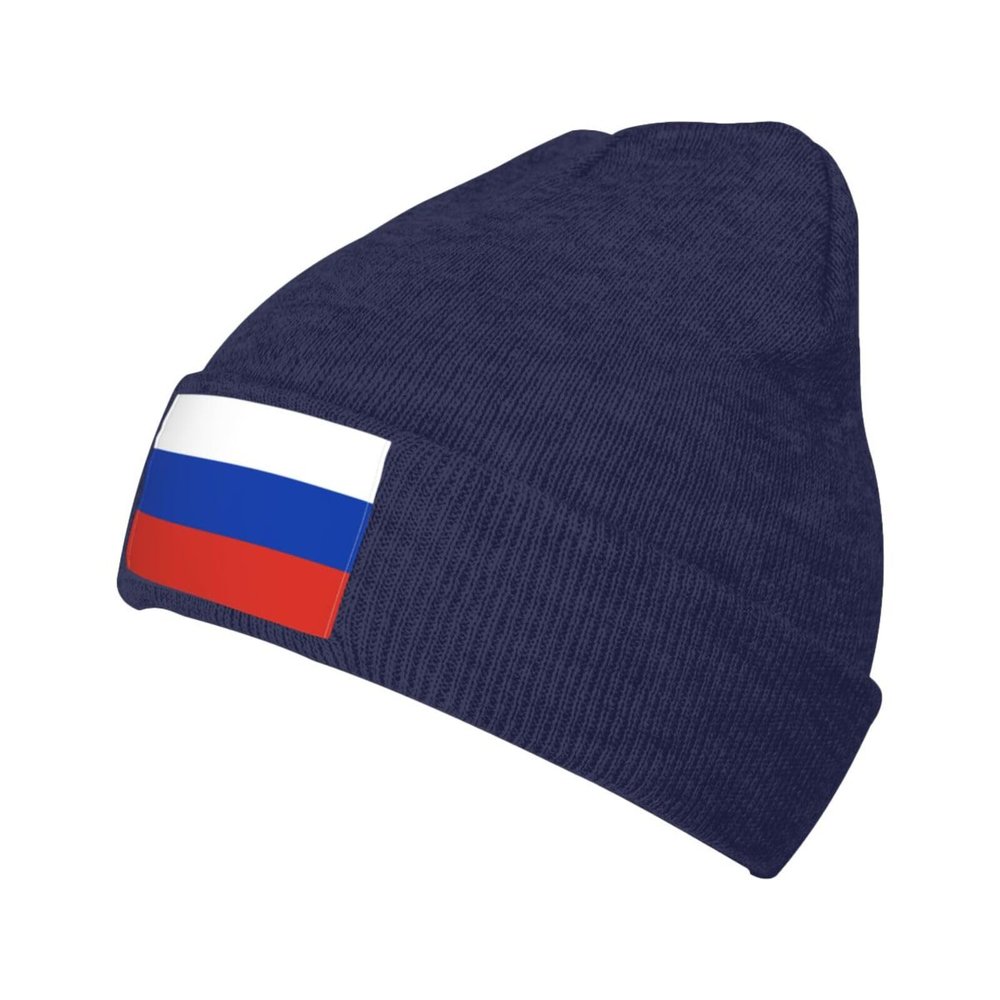 Flag of Russia Beanie Hat Acrylic Knit Warm Winter Hats for Women Men Skull Cap Navy Blue