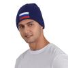 Flag of Russia Beanie Hat Acrylic Knit Warm Winter Hats for Women Men Skull Cap Navy Blue view 2