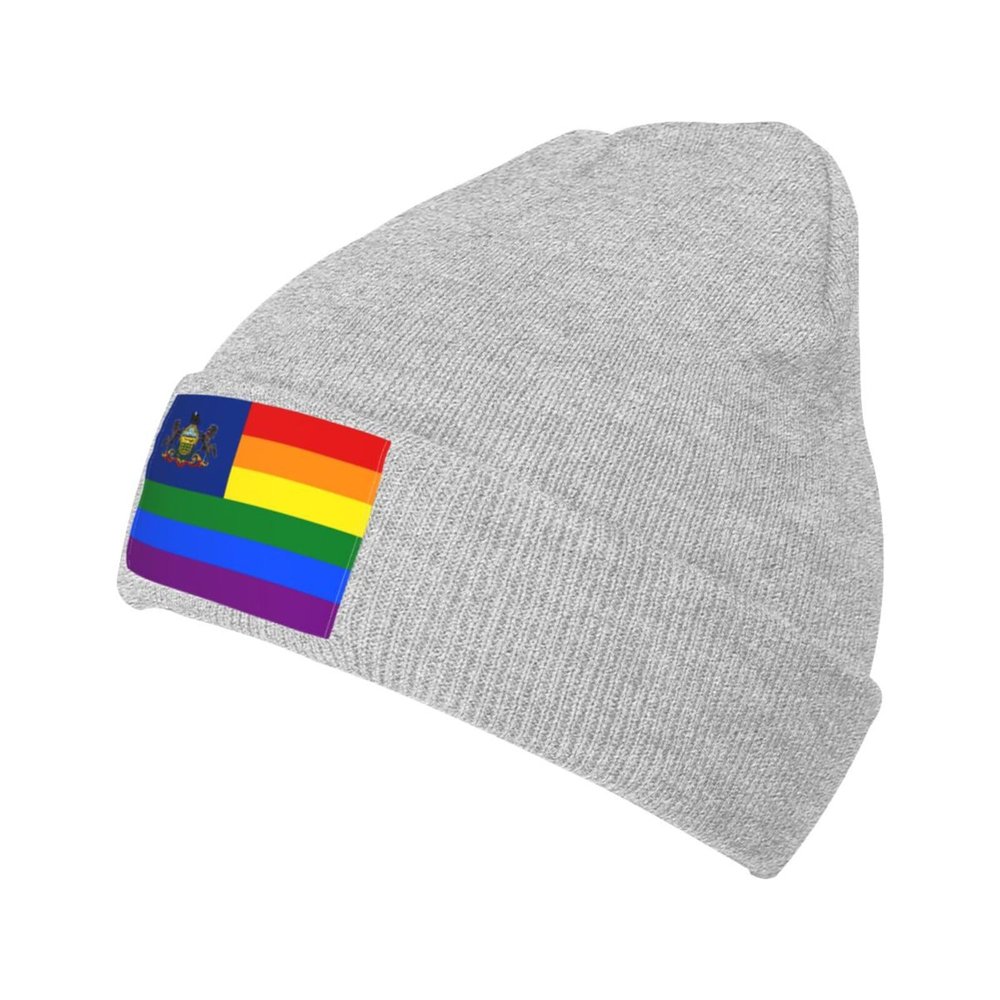 Pride Rainbow LGBT Flag of Pennsylvania Beanie Hat Acrylic Knit Warm Winter Hats for Women Men Skull Cap
