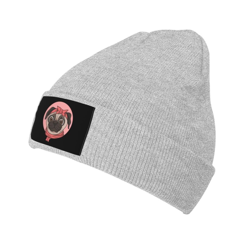 Cute Dog Head Beanie Hat Acrylic Knit Warm Winter Hats for Women Men Skull Cap Gray