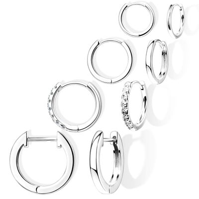 Silver Small Hoop Earrings for Women Stacks Silver Huggie Hoop Earrings Set for Multiple Piercing Lightweight Mini Cute Cartilage Rook Conch Daith Double Piercing Jewelry Gifts for Women Waterproof Clip On