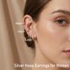 Silver Small Hoop Earrings for Women Stacks Silver Huggie Hoop Earrings Set for Multiple Piercing Lightweight Mini Cute Cartilage Rook Conch Daith Double Piercing Jewelry Gifts for Women Waterproof Clip On view 4