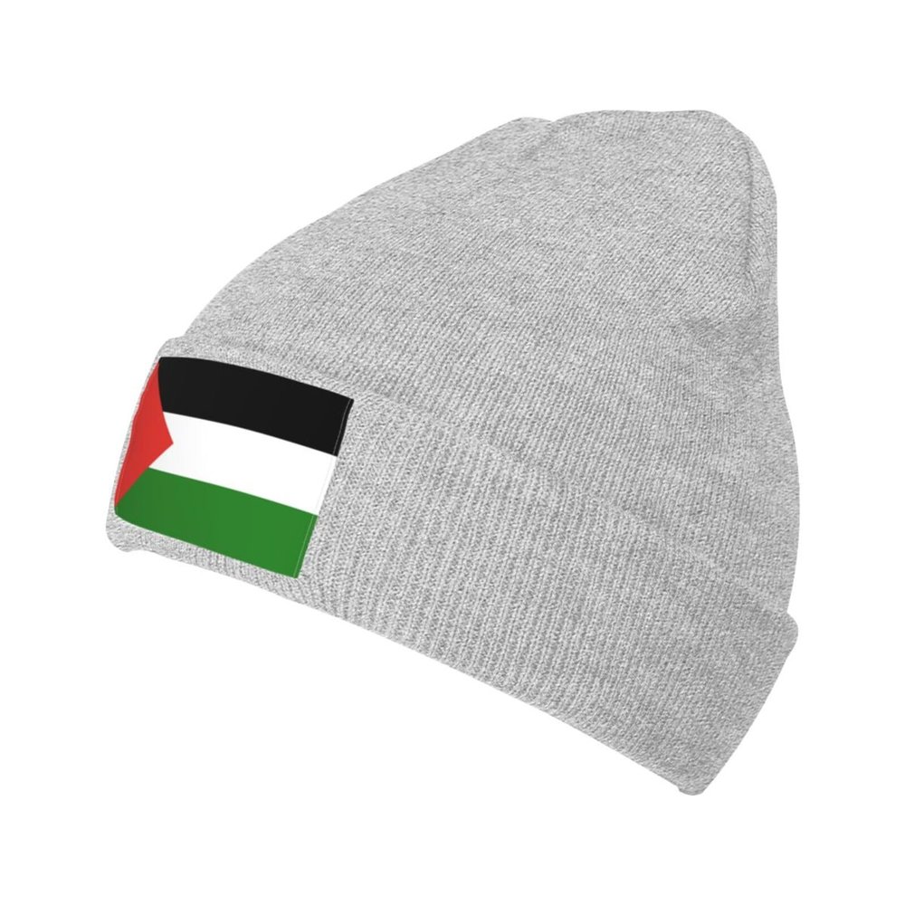 ZKLCRYTR Flag of Palestine Beanie Hat Acrylic Knit Warm Winter Hats for Women Men Skull Cap Gray