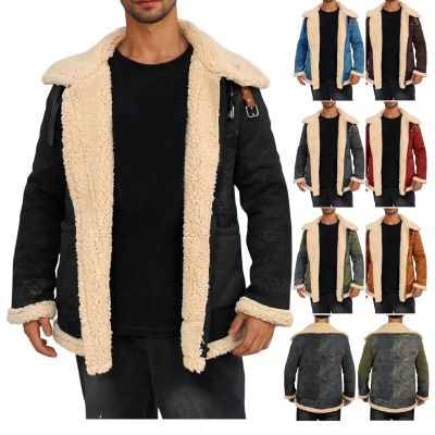 Sherpa Jacket for Men Winter Parka Coats Fleece Lined Warm Jacket Big and Tall Overcoat Vintage Cardigan Jacket Black