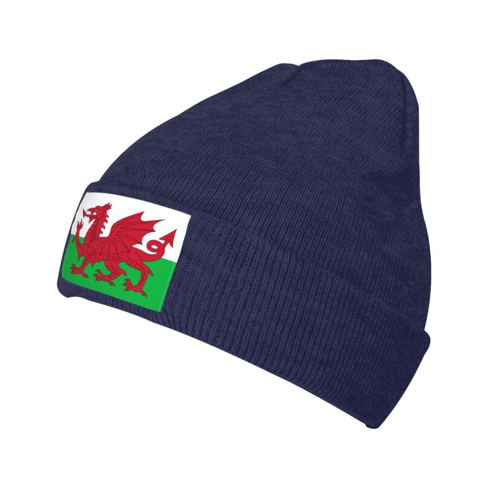 ZKLCRYTR Flag of Wales Beanie Hat Acrylic Knit Warm Winter Hats for Women Men Skull Cap Navy Blue