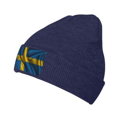 Silk Style Flag of Sweden Beanie Hat Acrylic Knit Warm Winter Hats for Women Men Skull Cap Navy Blue