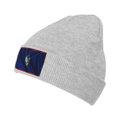 Silk Style Flag of Guam Beanie Hat Acrylic Knit Warm Winter Hats for Women Men Skull Cap Gray