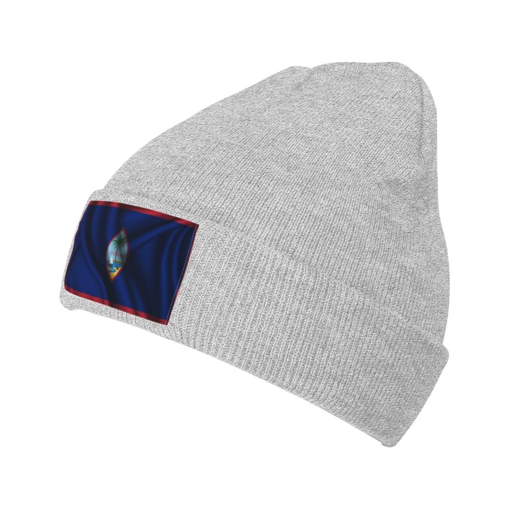 Silk Style Flag of Guam Beanie Hat Acrylic Knit Warm Winter Hats for Women Men Skull Cap Gray
