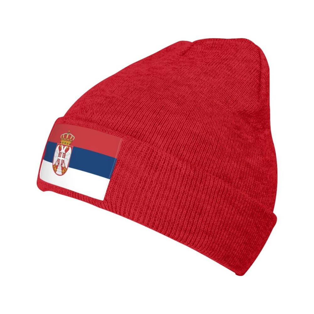ZKLCRYTR Flag of Serbia Beanie Hat Acrylic Knit Warm Winter Hats for Women Men Skull Cap Red