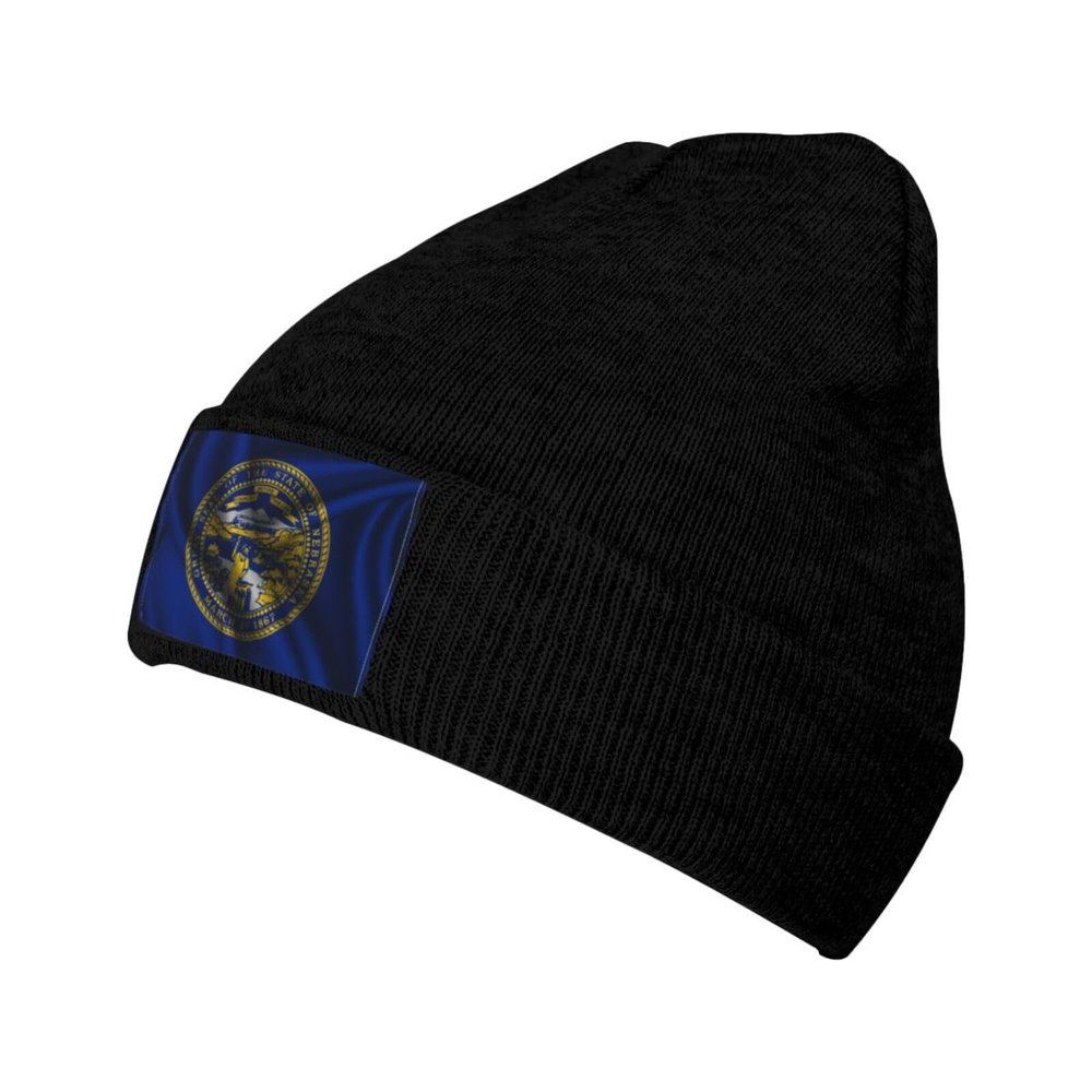 Silk Style Flag of Nebraska Beanie Hat Acrylic Knit Warm Winter Hats for Women Men Skull Cap Black