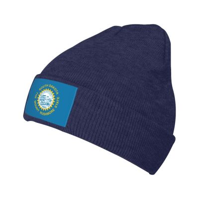 Flag of South Dakota Beanie Hat Acrylic Knit Warm Winter Hats for Women Men Skull Cap Navy Blue