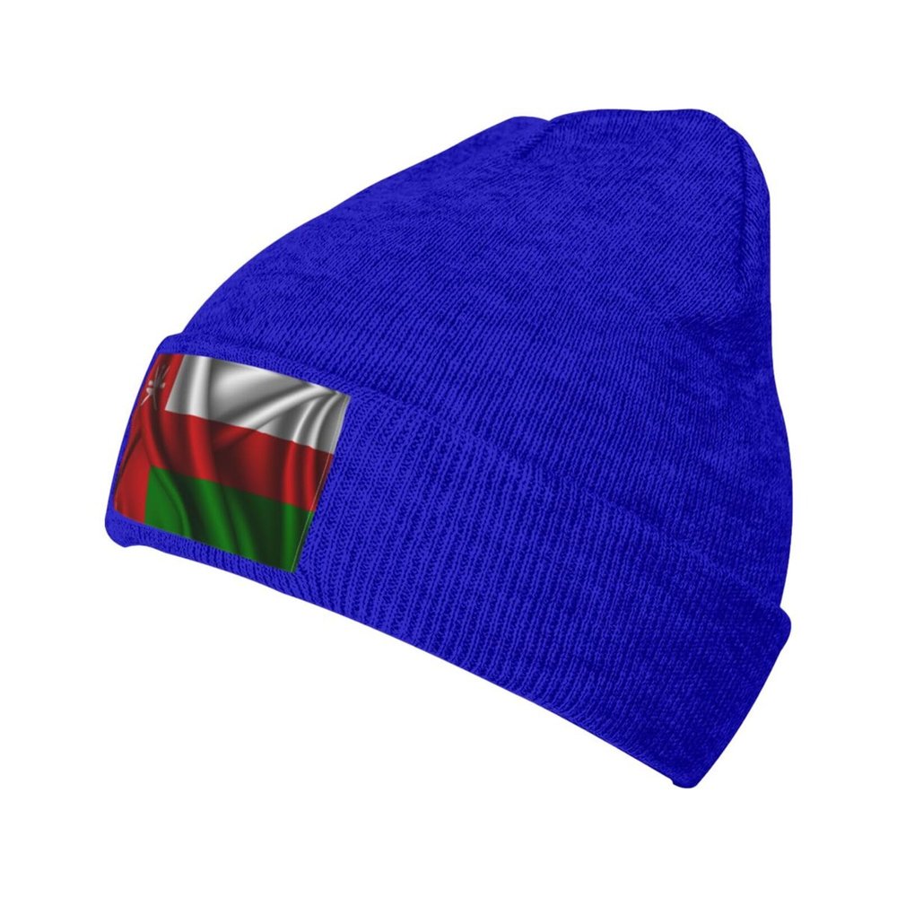 Silk Style Flag of Oman Beanie Hat Acrylic Knit Warm Winter Hats for Women Men Skull Cap Blue