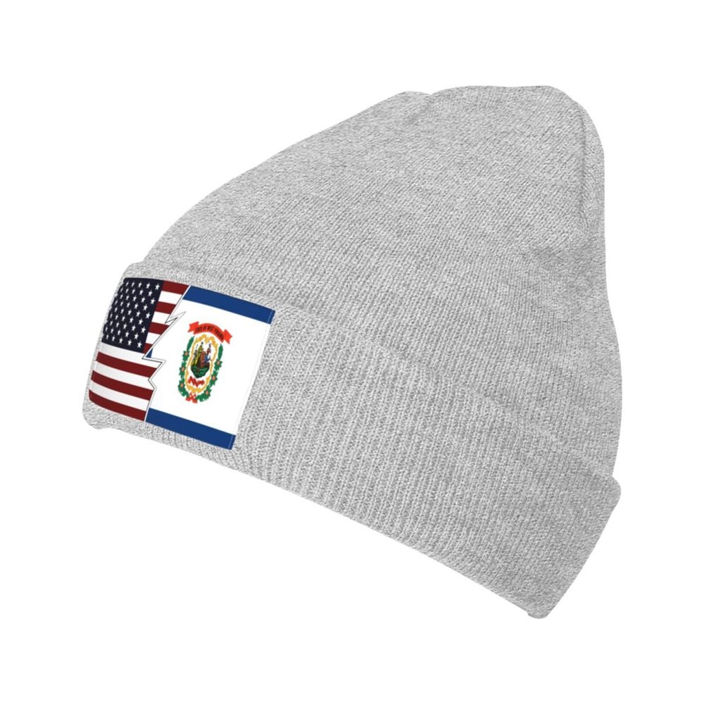 ZKLCRYTR Ripped Style American and Flag of West Virginia Beanie Hat Acrylic Knit Warm Winter Hats for Women Men Skull Cap Gray