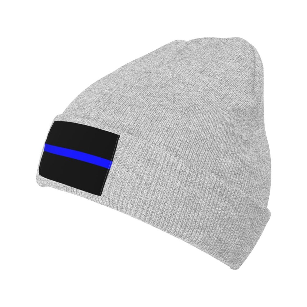 ZKLCRYTR Thin Blue Line Flag Beanie Hat Acrylic Knit Warm Winter Hats for Women Men Skull Cap