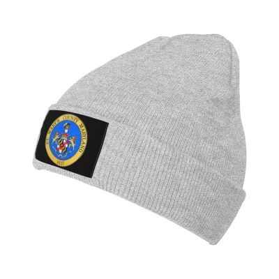 Seal of St. Mary's County, Maryland Beanie Hat Acrylic Knit Warm Winter Hats for Women Men Skull Cap Gray