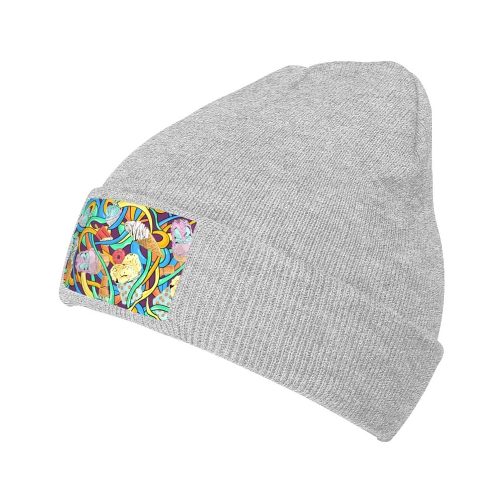 Colorful Ice Cream Seamless Pattern Beanie Hat Acrylic Knit Warm Winter Hats for Women Men Skull Cap