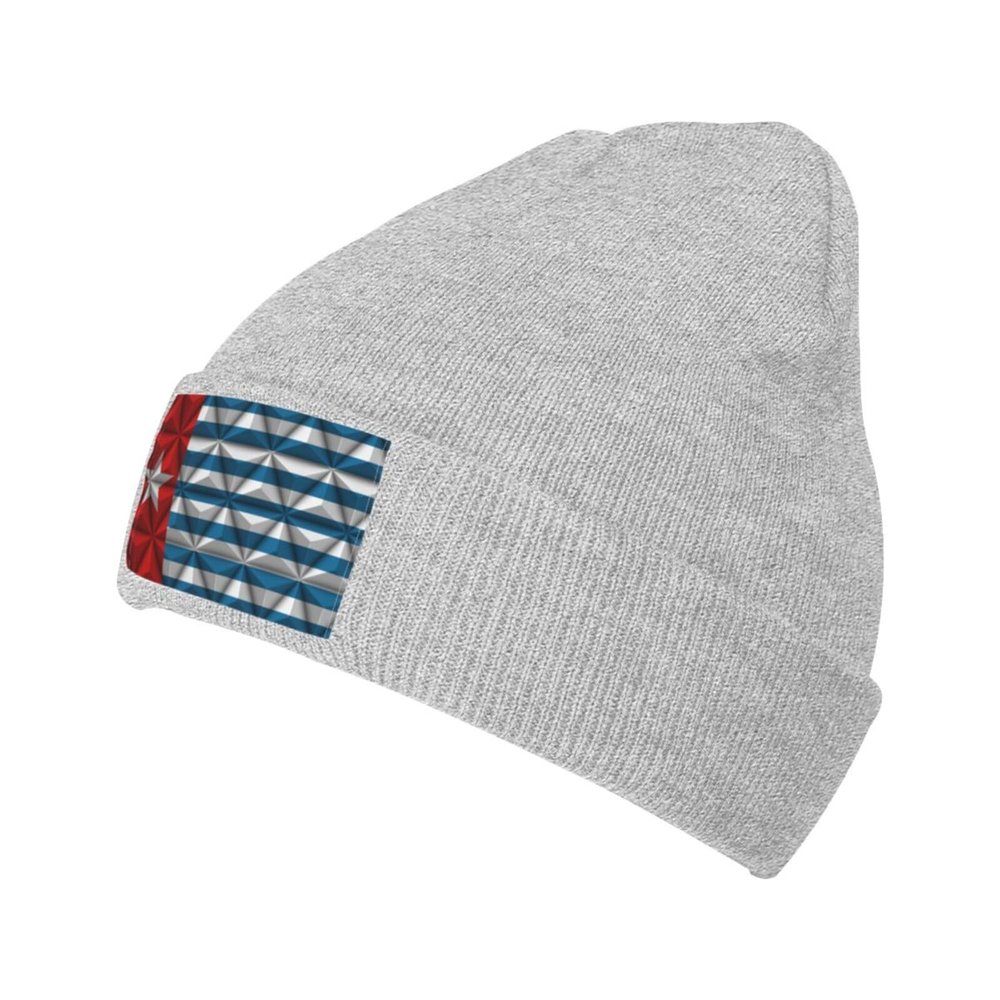 ZKLCRYTR Morning Star Flag with Polygon Effect Beanie Hat Acrylic Knit Warm Winter Hats for Women Men Skull Cap Gray