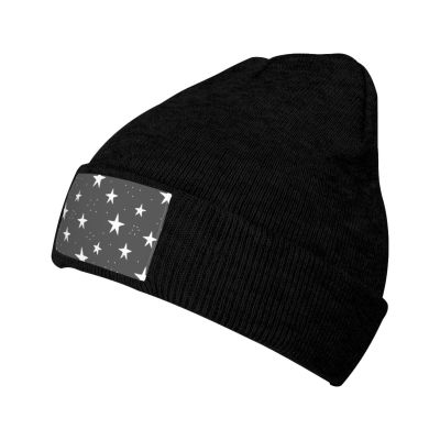 Hand Drawn Star Seamless Pattern Beanie Hat Acrylic Knit Warm Winter Hats for Women Men Skull Cap Black