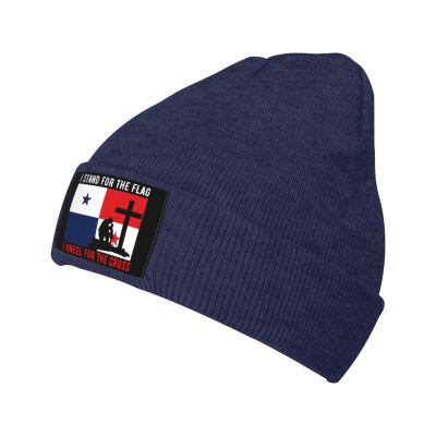 I Stand for The Panama Flag and I Kneel for The Cross Beanie Hat Acrylic Knit Warm Winter Hats for Women Men Skull Cap Navy Blue