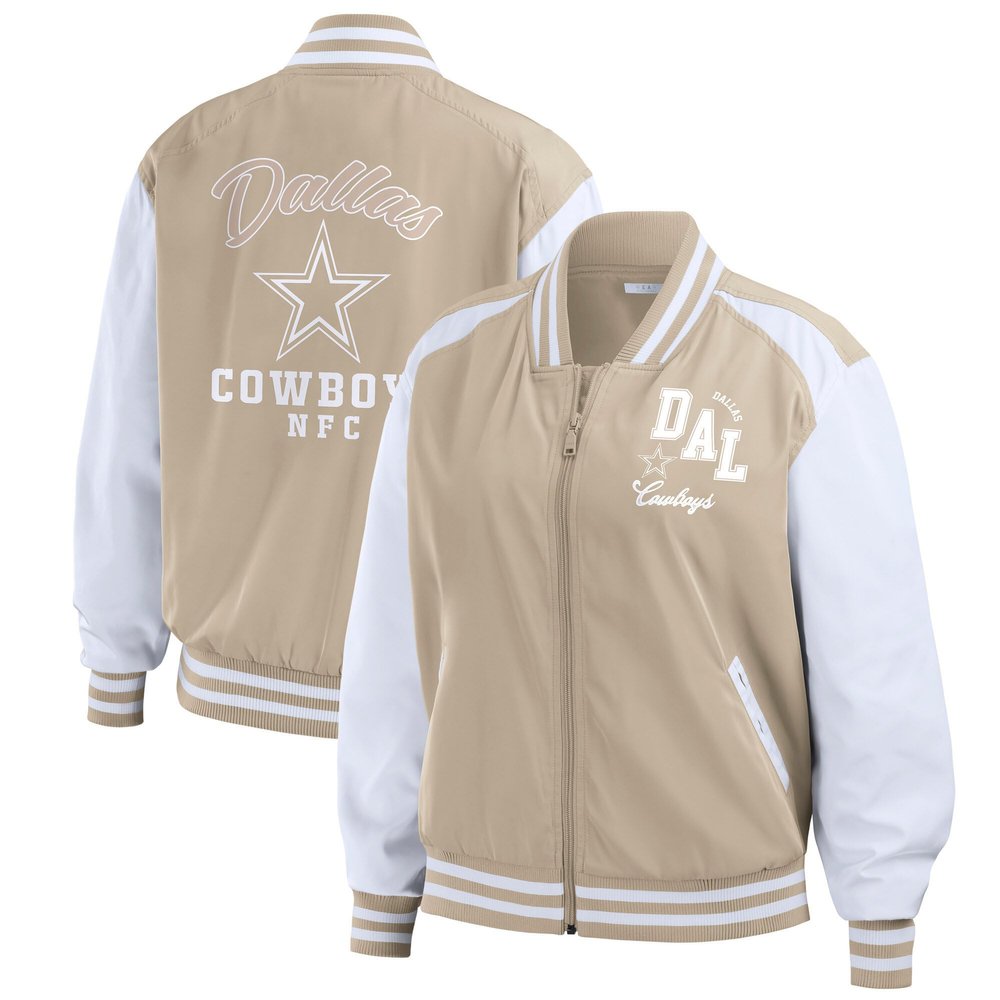 WEAR by Erin Andrews Women's Tan Dallas Cowboys Tonal Full-Zip Bomber Jacket