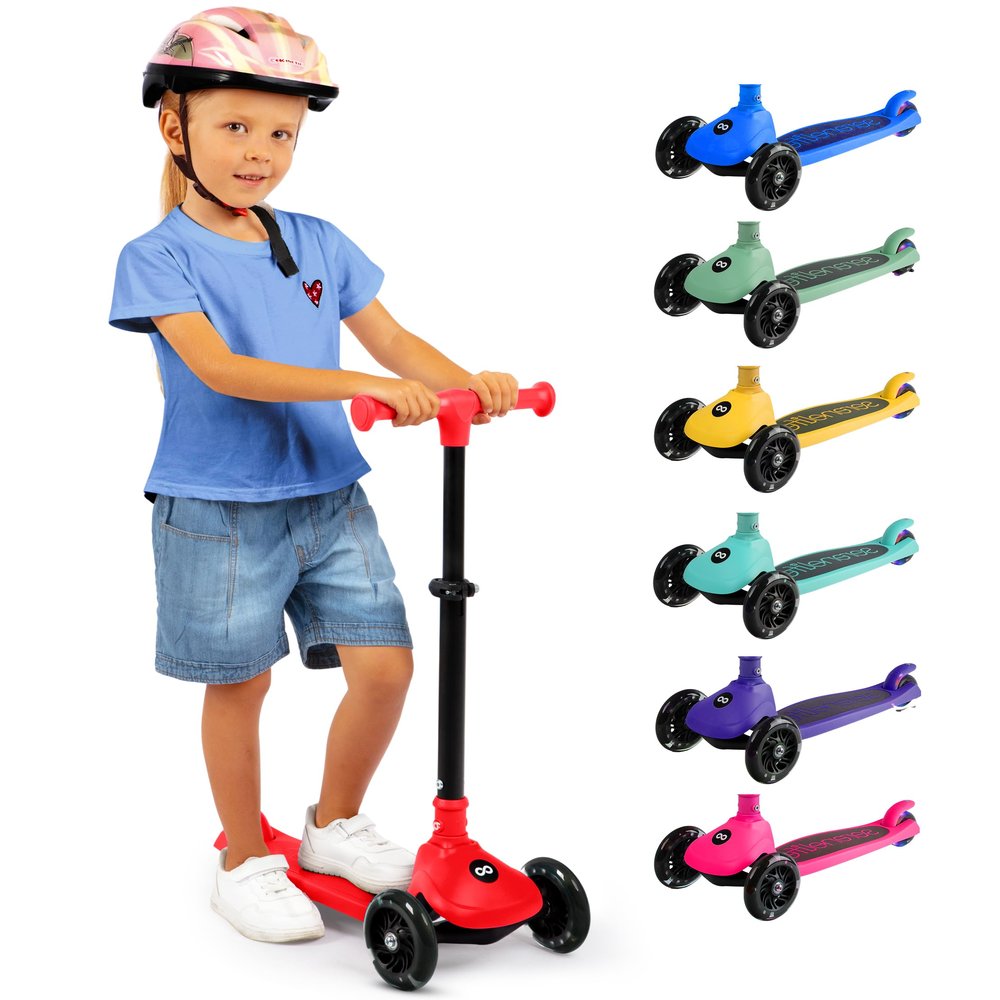 SereneLife 3 Wheel Scooter for Toddlers & Kids, Foldable Seat, LED Wheels, Adjustable Handlebar, Anti-Slip Deck, Rear Foot Brake, Lean-to-Steer, Kid Scooter Ages 18M7Y, Supports up to 110 lbs