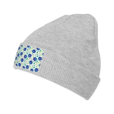 Floral Seamless Pattern Beanie Hat Acrylic Knit Warm Winter Hats for Women Men Skull Cap Gray