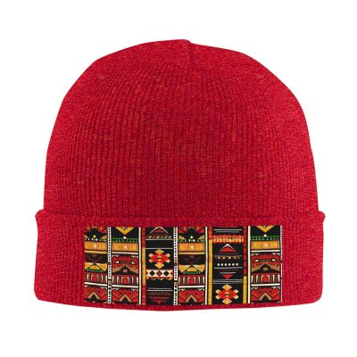 African Ethnic Pattern Printd Knitted Hat Warm Winter Hats High Elasticity Personalized Knitted Hat Red