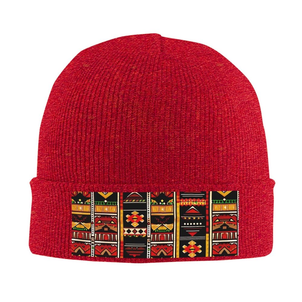 African Ethnic Pattern Printd Knitted Hat Warm Winter Hats High Elasticity Personalized Knitted Hat Red