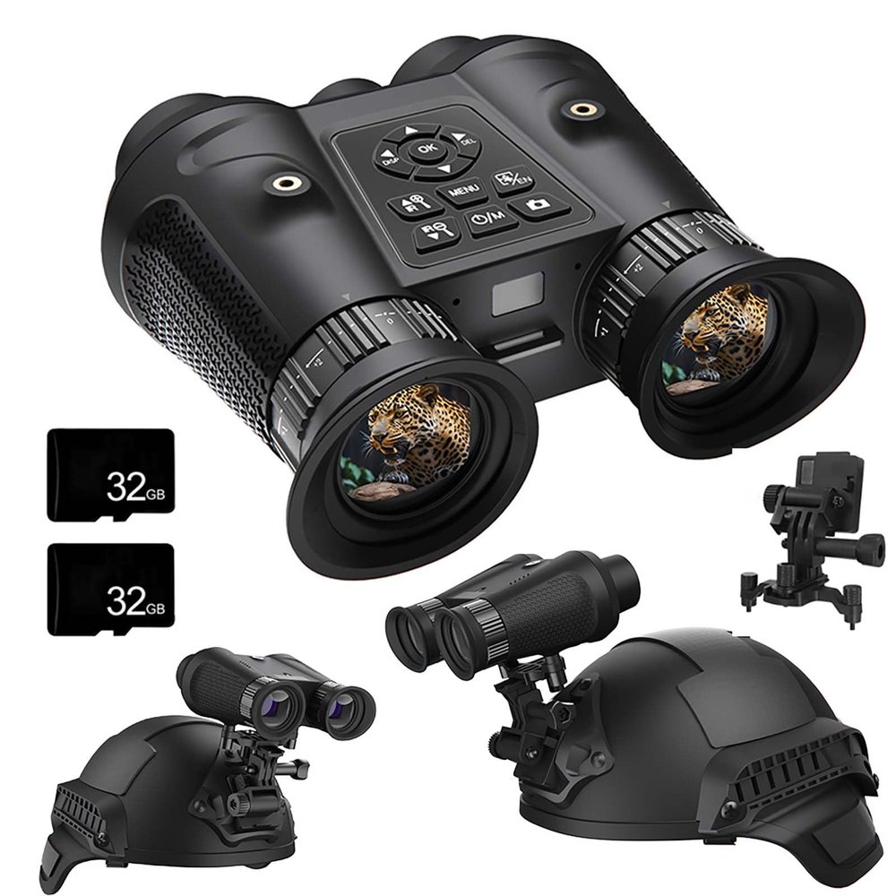 SKIOVEMI Night Vision Binoculars for Adults, 3DVR Head Mounted Night Vision Goggles, 4K HD Infrared Military Gear Tactical Digital Night Vision with 2 * 32GB Memory Card