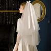 Bridal Veil Wedding Veil Ribbon Bow Two Tier Cape Veils Bridal Tulle for Women's Simple Cloak Shawl Short Tulle Party Shoulder Veil Breathable view 2