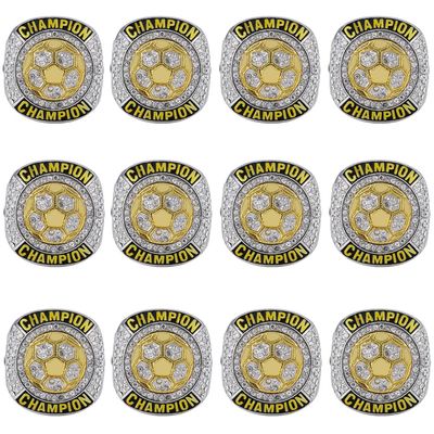 CHXIXUE Soccer Championship Ring Soccer Finalist Ring Sport Ball Award Gift for Tournament Champions or Finalist Winner (12 Pack rings, size 8)