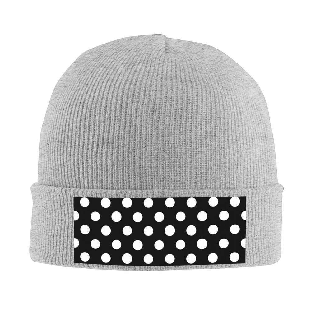 White Dot Pattern Printd Knitted Hat Warm Winter Hats High Elasticity Personalized Knitted Hat Gray