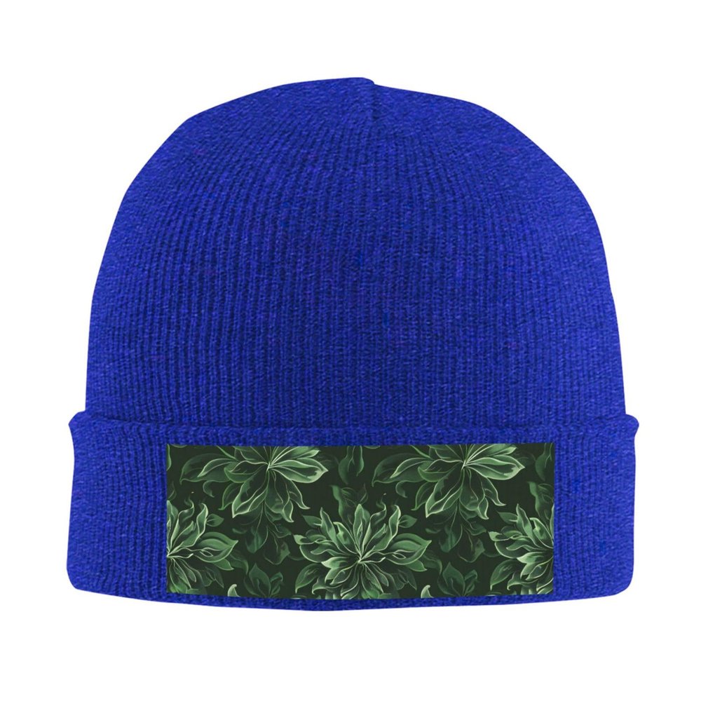 Hunter Green Floral Petals Pattern Printd Knitted Hat Warm Winter Hats High Elasticity Personalized Knitted Hat Blue