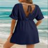Dokotoo Women's Summer Swimsuit Beach Cover Up Hollow Out V Neck Short Sleeve Bikini Bathing Suit Swim Cruise Outfits for Women 2026 Solid Swimwear Cover-ups Side Slits Flowy Mini Dress Navy Small view 2