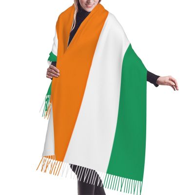 Flag of Cote d'Ivoire print Cashmere imitation tassel shawl Warm tassel scarf poncho shawl clothing accessory