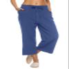 LNX Womens Linen Capri Pants Wide Leg High Waisted Drawstring Casual Cropped Pants with Pockets Blue view 1