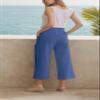 LNX Womens Linen Capri Pants Wide Leg High Waisted Drawstring Casual Cropped Pants with Pockets Blue view 2