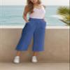LNX Womens Linen Capri Pants Wide Leg High Waisted Drawstring Casual Cropped Pants with Pockets Blue view 4