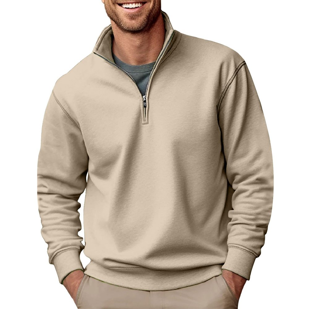 RTRDE Mens Clothing Gifts, Quarter Zip Sweatshirt Casual Long Sleeve Solid Color Stand Collar Fashion Golf Pullover Sweatshirts for Men Fall Winter Clothes Knit Sweater (S, Khaki)